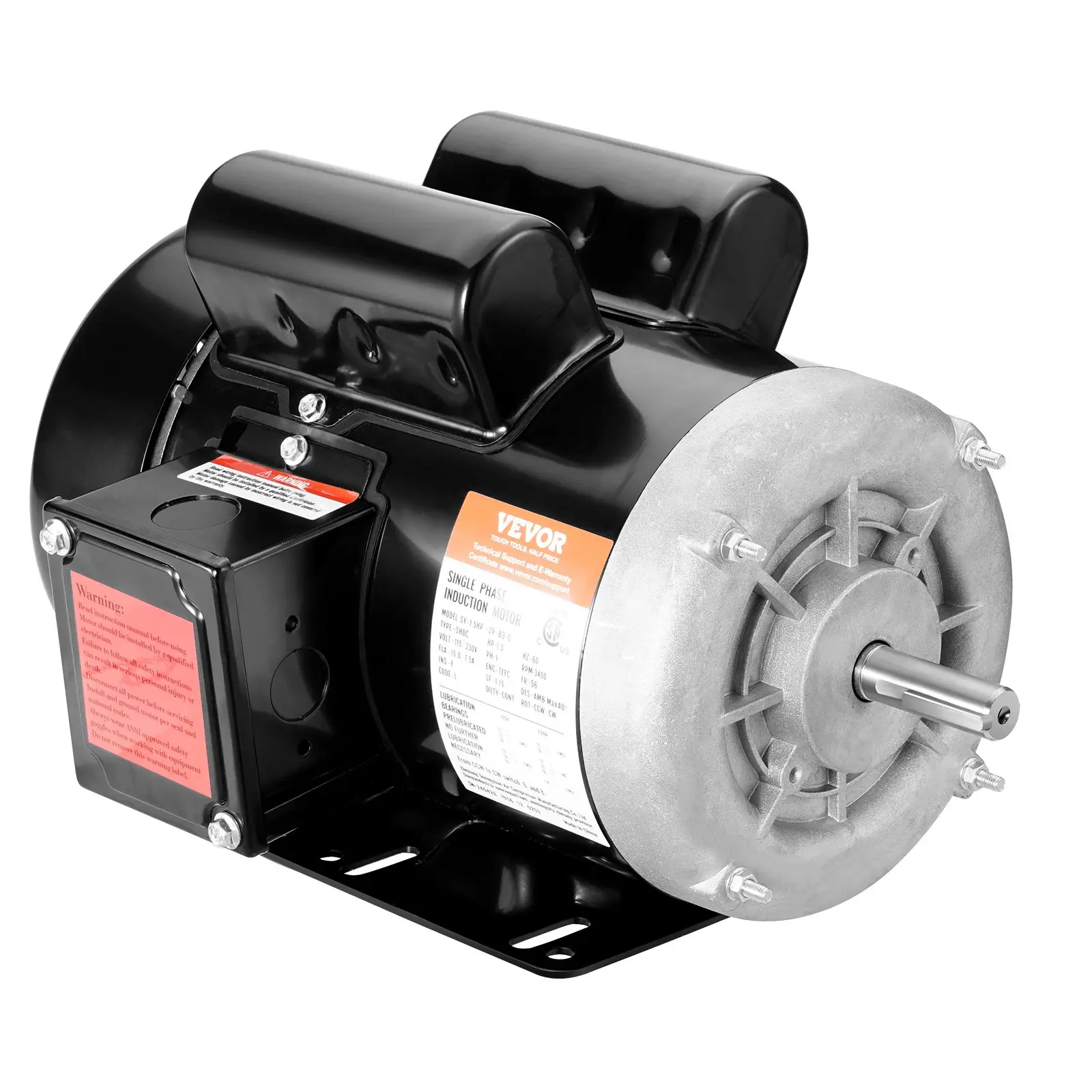 VEVOR 1.5HP High RPM Electric Motor, 3450 rpm, AC 115V/230V, 56 Frame, Single-Phase Air Compressor Motor, 5/8" Keyed Shaft, CW/CCW Rotation for Agricultural Machinery, General Equipment