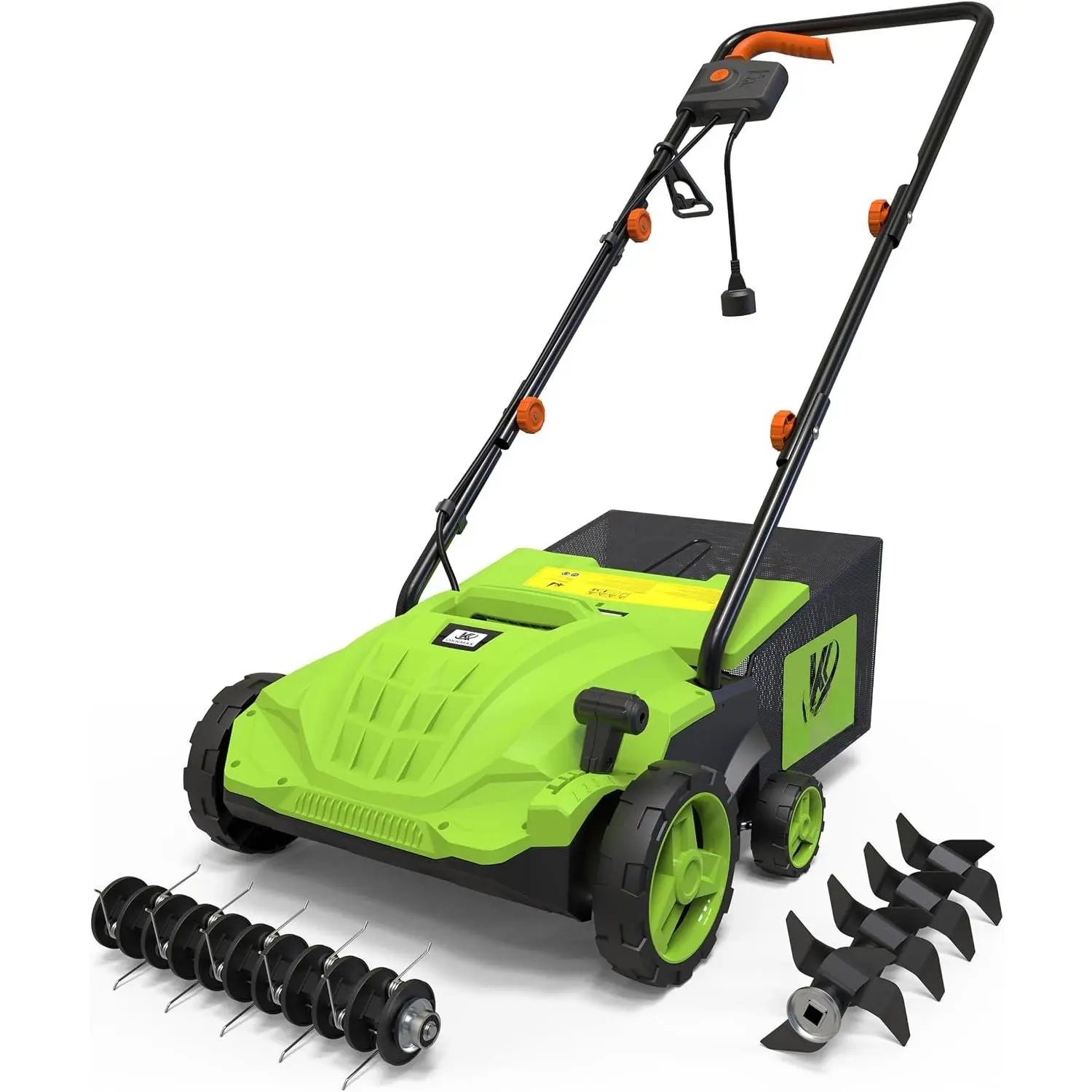 2-in-1 Dethatcher and Scarifier Grass Trimmer, 13-inch Working Width Electric Lawn Aerator, 4-Position Depth Adjustment, Collection Bag, Foldable Handle for Easy Carrying & Storage, Garden Tool with Manufacturer Warranty, Aerate Lawn