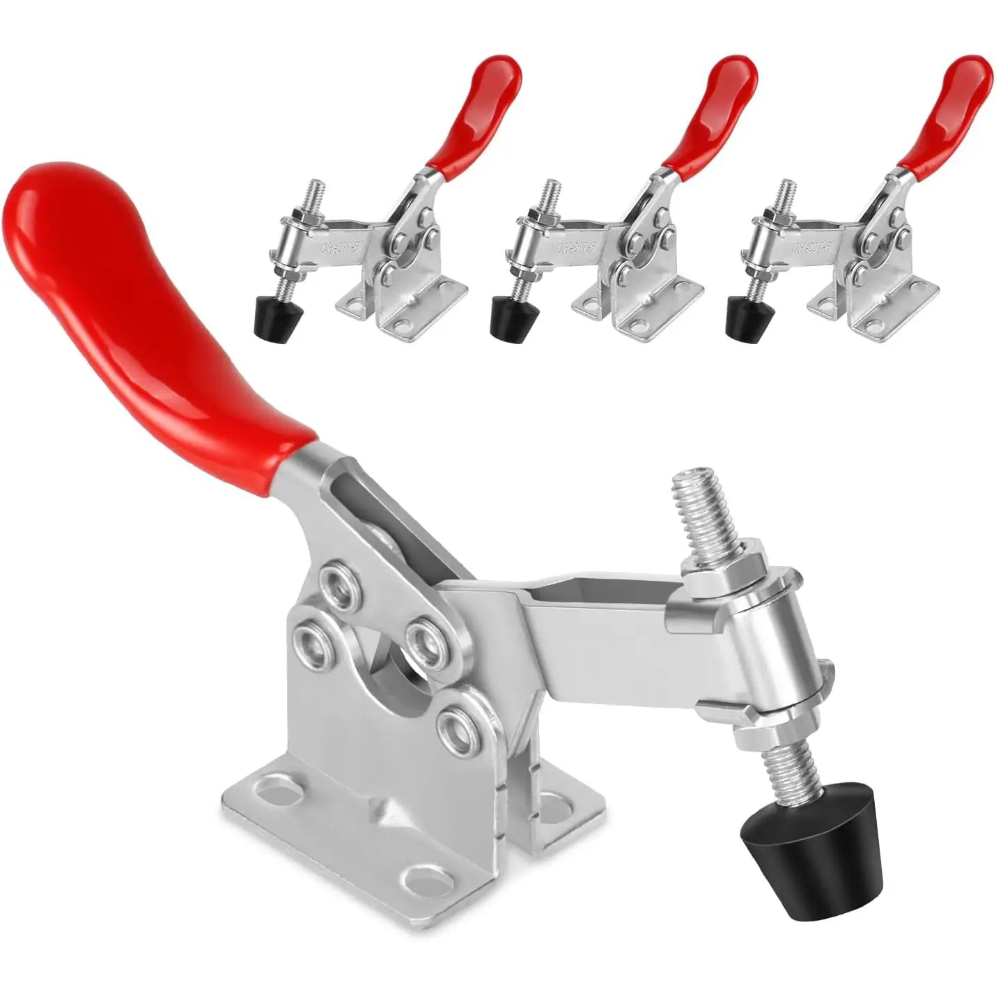 4 Pack Toggle Clamps, Hold Down Clamp 220Lbs Holding Capacity Quick Release Horizontal Clamps 201B with Rubber Pressure Tip for Woodworking Jigs and Fixtures, Welding, Drill Press, Crosscut Sled