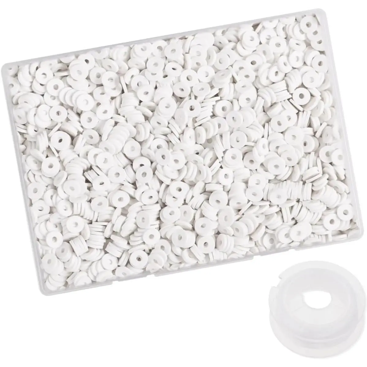 4100 count White Clay Beads (6mm) for Bracelet Making Kit | White Clay Beads Polymer Spacer Flat Heishi Beads for  Necklace Earring Making with Elastic Thread