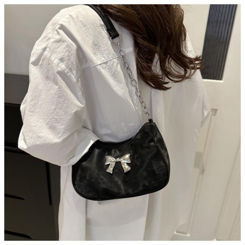 Sweet Little Fresh Bow Handbag Women Korean Armpit Crossbody Bag Chain Shoulder