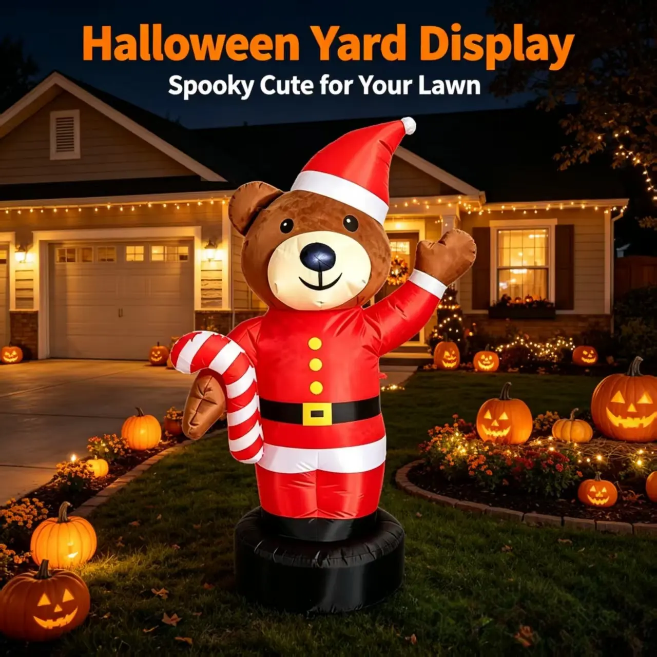 1.8 Meter Christmas Bear Staff Inflatable Ornament, Outdoor Santa Claus Decoration, Garden Lawn Decor, Holiday Scene Prop