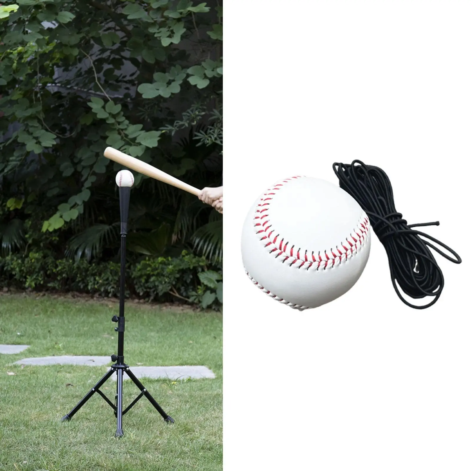 Portable Baseball Batting Trainer, Foldable Baseball Practice Stand, 9 Inch Soft Ball with 4m Elastic Rope, Ideal for Training and School Teams