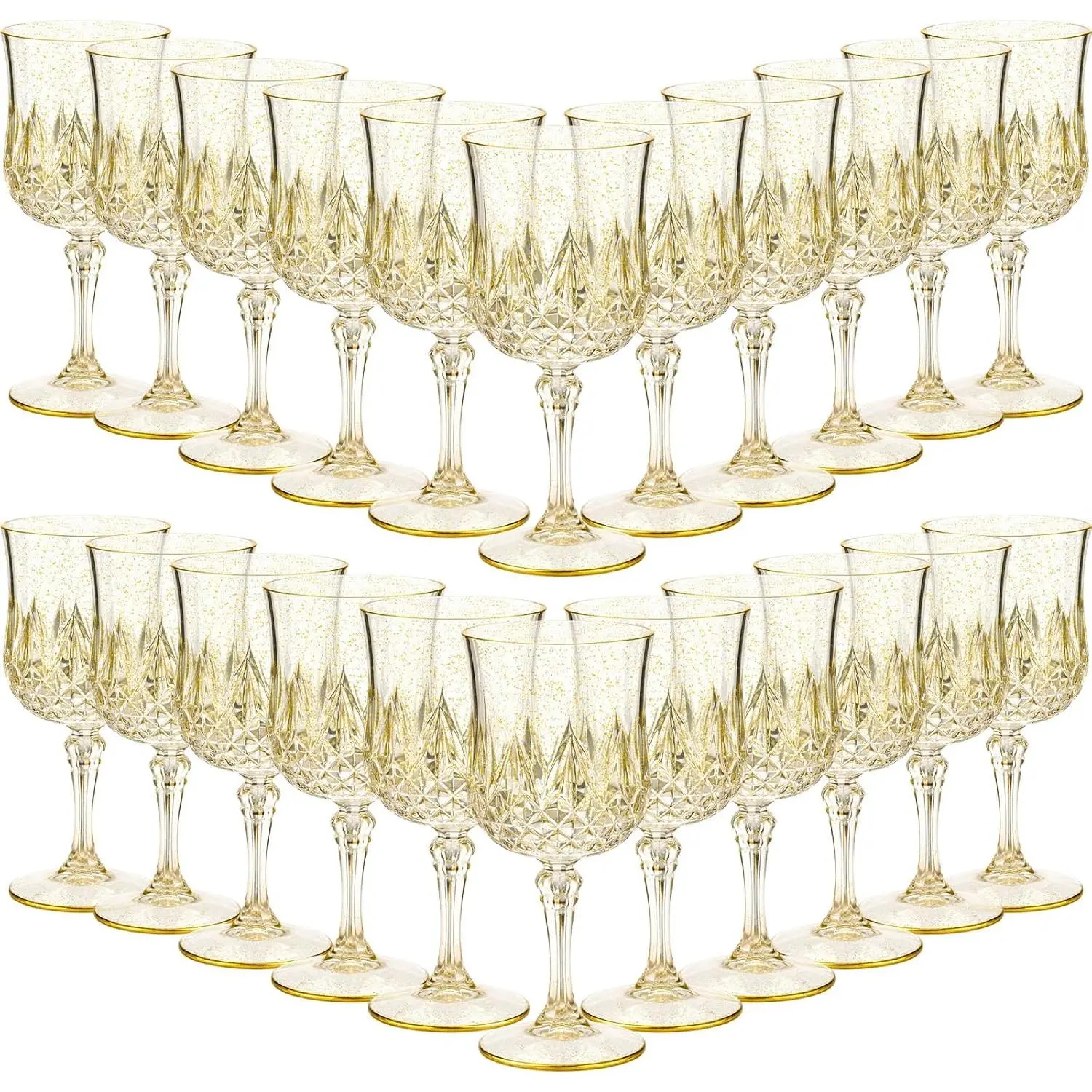 48 count 7oz Plastic   Glasses Drinking Goblets Unbreakable  Water Glassware   Champagne Flutes Cups for Wedding Banquet Birthday Party Supplies ( Glitter)