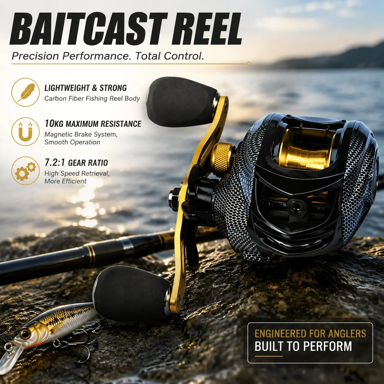 Smooth 18BB Magnetic Baitcasting Fishing Reel - 7.2:1 High Speed, CNC Aluminum Adjustable Spool, Anti-Backlash, Ambidextrous, Fresh & Saltwater, Large Capacity, Precision Brake, Saltwater Casting Reels