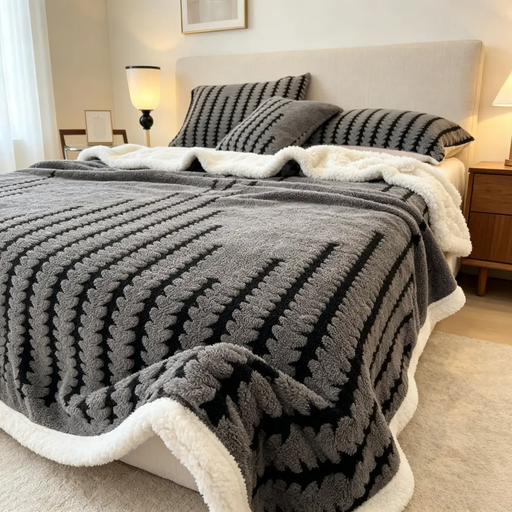 Boho Sherpa Fleece Throw Blanket, All‑Season Warm Cozy Plush Blanket for Couch Sofa Bed Office Camping, 1pc Household Bedding
