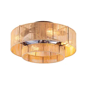 ARCH 20-Inch Double Tier Rope Caged Flush Mount Ceiling Fan with Light Kit, Remote Control, Low Profile Chandelier, 6 Speed DC Motor Reversible, for Living Room Bedroom Indoor Use, No Bulbs Included, Home Furniture and Household Product Search