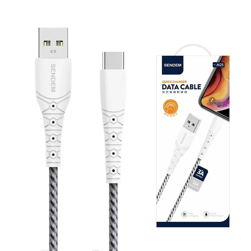 Sendem 1m Reinforced Braided Charging Cable, 3a Fast Charge Universal USB Data Cable, Compatible with Apple Lightning, Type-C, Micro USB Android Phones