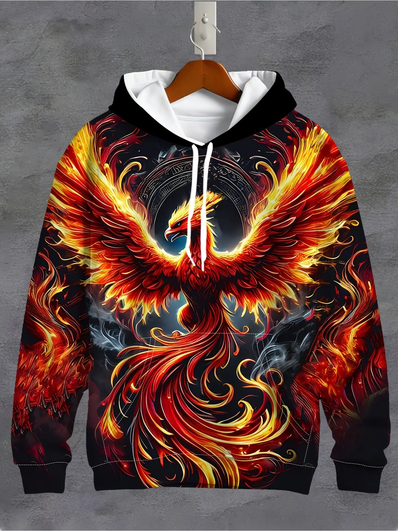 Men'S 3D Flame Phoenix Hoodie - Vibrant Long Sleeve Casual Sweatshirt With Drawstring Pocket, Polyester, Ideal For Fall/Winter Fashion, Autumn Fashion Top|Bold Graphic Hoodie|Hooded Sweatshirt