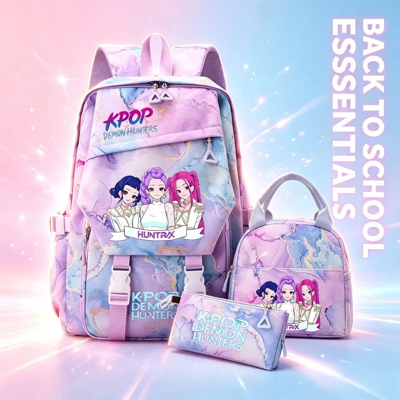 Girls' 3-PCS Backpack, Back-to-School Haul Kid Safe Bookbag for Middle & High School Students, Large Capacity, Weight-Reducing, Spine-Protective Kids' Fashion Accessory Bag, Kid Safe Backpacks