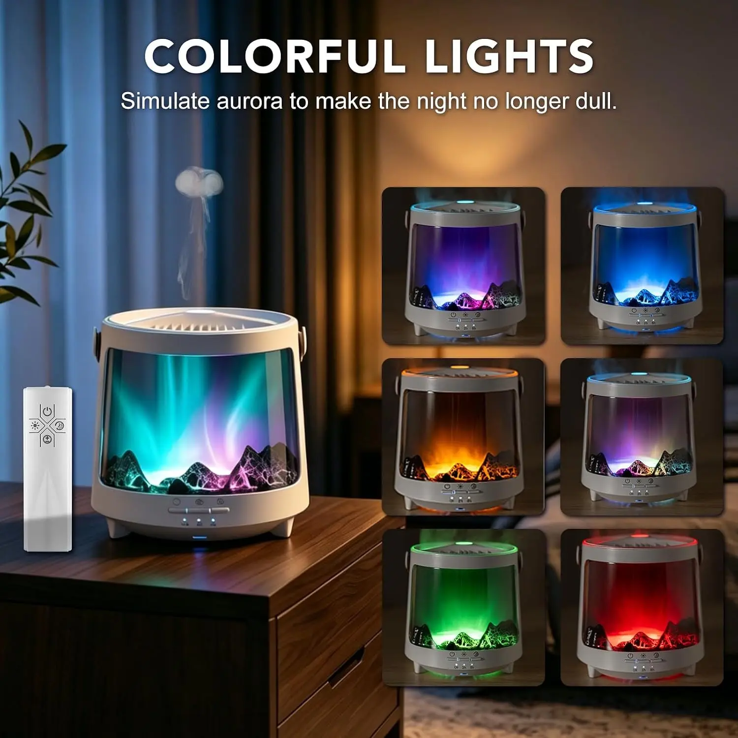 300ML Ultrasonic Diffuser with Fireplace Effect, USB Essential Oil Fireplace Flame Humidifier For Home, RGB Night Light, Timer, Aromatherapy, Remote Control
