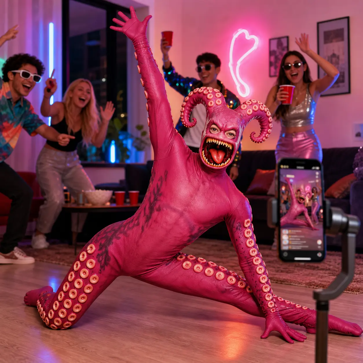 Giant Monster Octopus Cosplay Costume for Halloween - Movie Creature Full Body Bodysuit, Spooky Unisex Zentai Jumpsuit Party Outfit