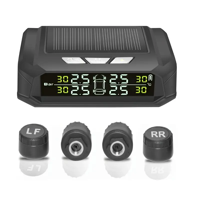 TPMS Automotive Tire Pressure Monitoring System Solar Powered USB Charging Wireless Real Time Temperature Sensor 4 External Sensors HD Color Display Automatic Low Overpressure Alarm Car Accessories Auto Safety Fits Sedans SUVs MPVs Road Trip Essentials