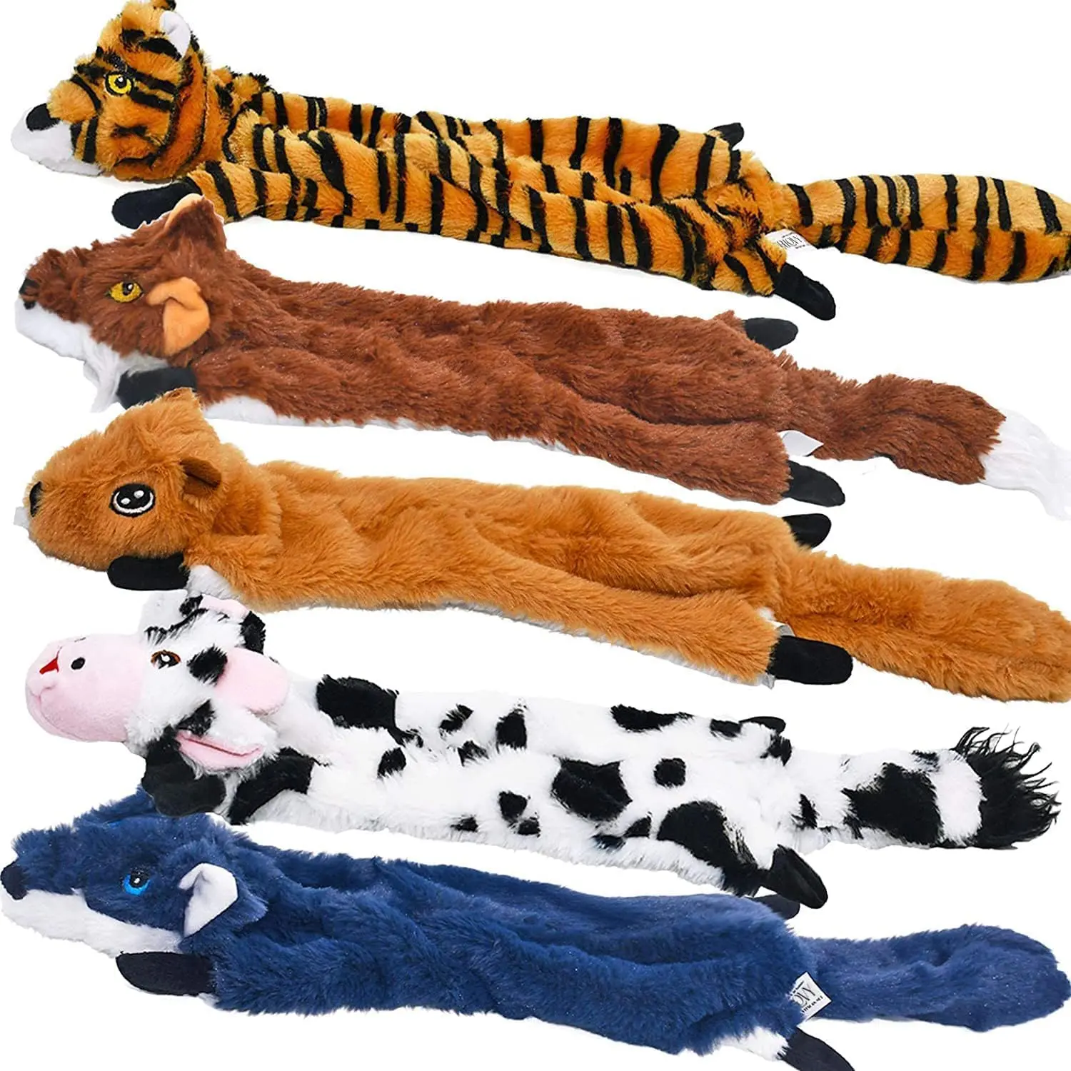 Nocciola 5 PCS Jungle Series Crinkle Dog Toys, No Stuffing Squeaky Dog Toys with Double Layer Reinforced Fabric, Squirrel Fox Cow Dog Toys for Small to Large Dogs, Toybox Canine