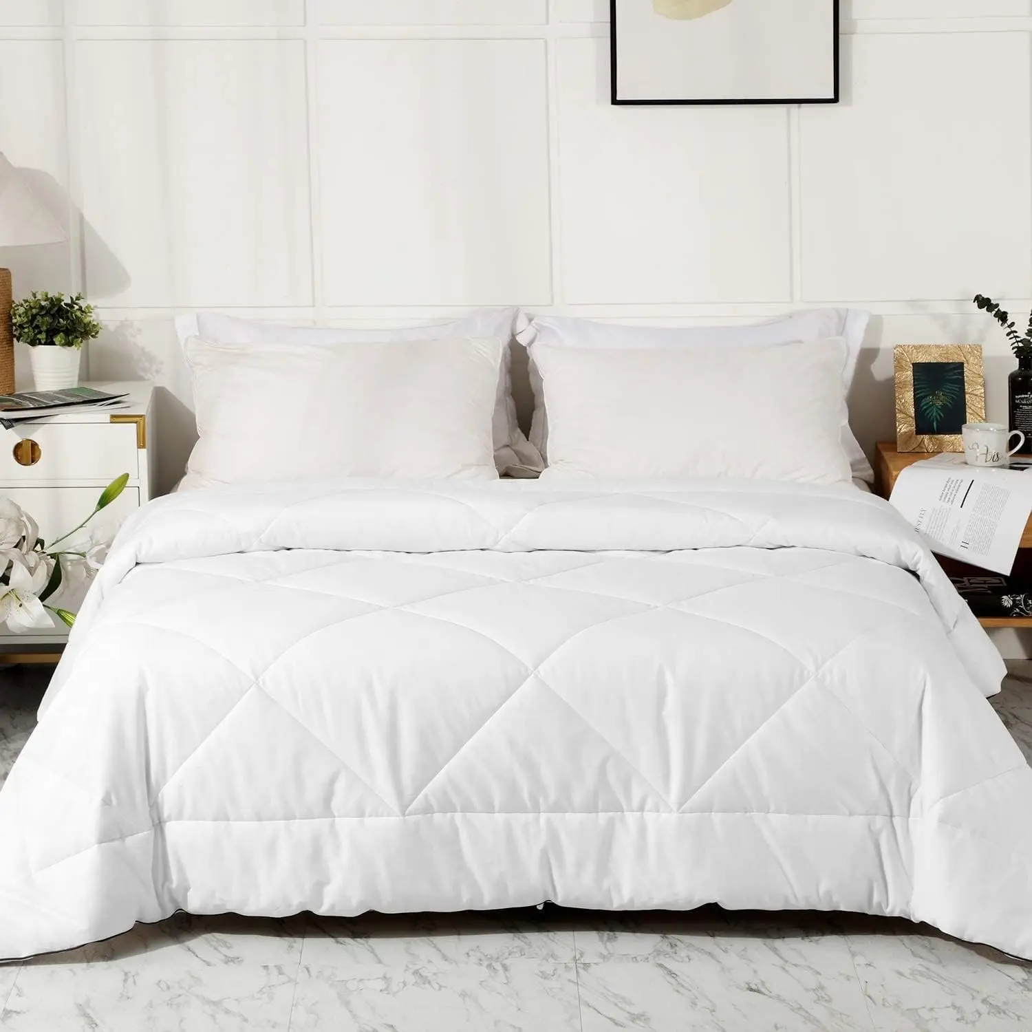 2026 Premium Upgraded Non-Vacuum Bed Quilt All Seasons 100% Cotton Filled Comforter Reversible Lightweight Soft Breathable Fluffy Pure White Twin