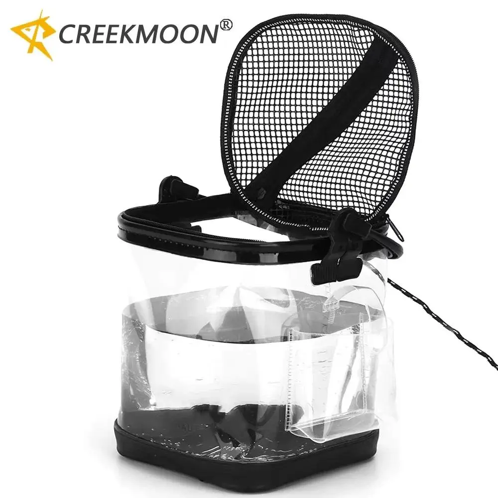 New Transparent EVA Fishing Bucket Folding Live Fish Storage Bag 20/24CM Portable Waterproof Thicken Convenient Clean with Rope