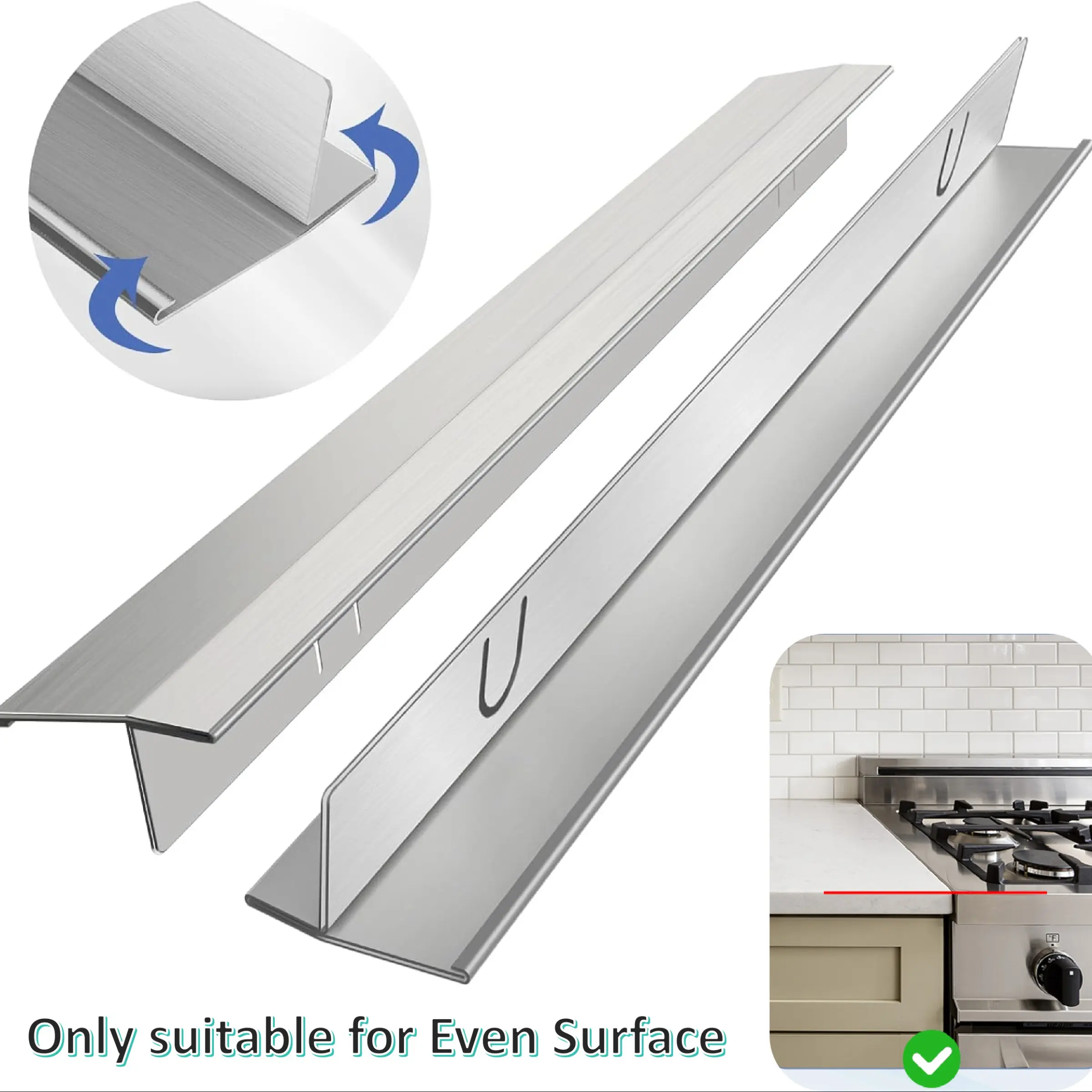 Stove Gap Covers Stainless Steel 2 Packs, 13.8~27.6 Inch Adjustable Heat Resistant Not Sharp Gap Filler, Easy to Clear Kitchen Stove Counter Gap Cover Suitable for Even Surface (Silver)
