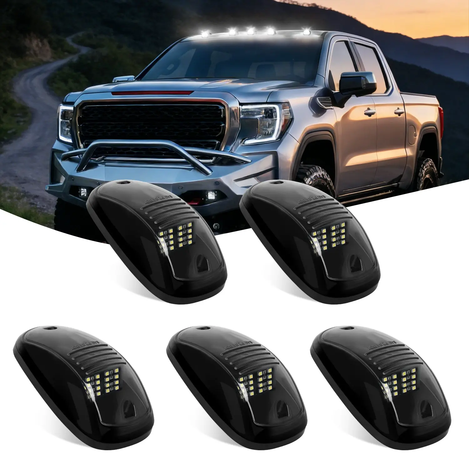 Nilight 5PCS 16LED White Cab Roof Marker Light Set - Polycarbonate Vehicle LED Cab Lights for Trucks, Trailers, RV Campers with Wire Nuts, Foam Pads, 1PC Power Wire Fuse & 3-Step Installation