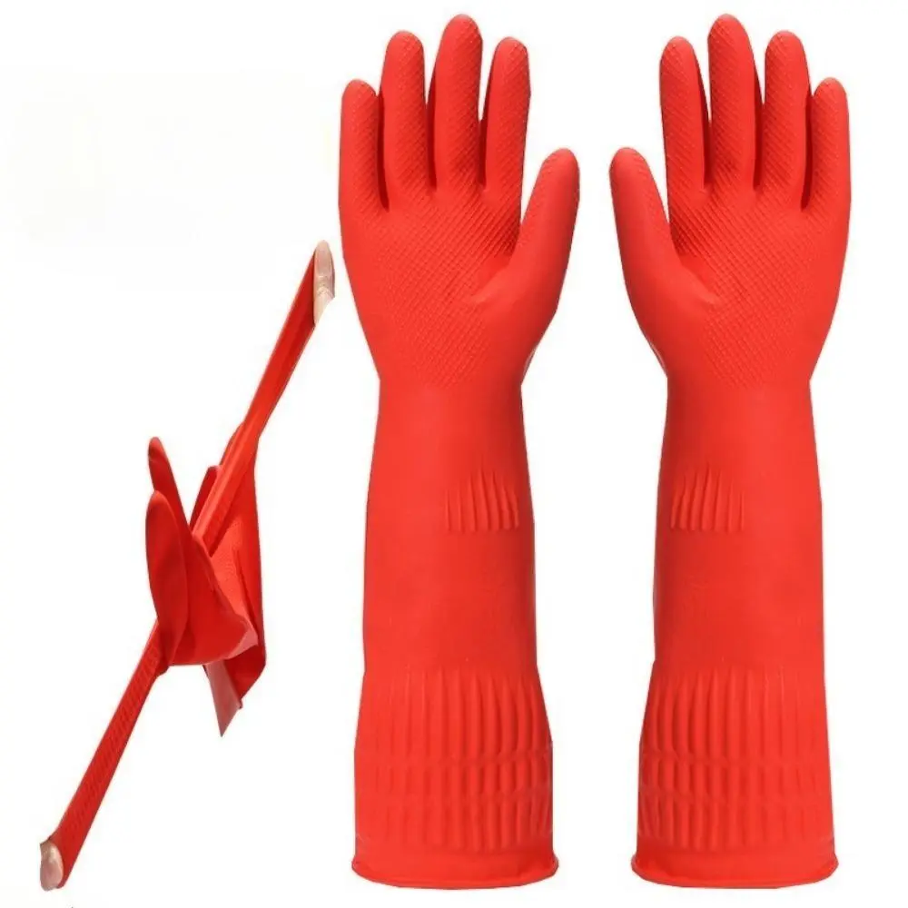 Extra Long Rubber Gloves, 2-Pair Fleece-Lined Set for Kitchen Dishwashing & Household Cleaning, Thick and Reusable with Textured Grip, Waterproof, Daily, Sink, Hand, Everyday, Multifunctional, Two-Packs