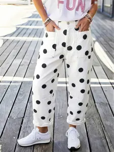 Women's Cotton Polka Dot Print Wide Leg Pants, Casual Street Trousers, Slimming and Concealing, Casual Streetwear, Summer Fashion, Korean Style, Versatile Design