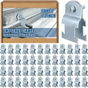 50 Pcs 1/2 Inch Silver Electro Galvanized EMT Pipe Strut Clamps, Rigid Conduit Clamp with Bolt & Nut, Universal Strut Channel Accessory Pipe Tool