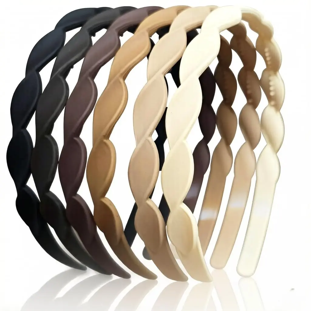 6 count Wavy Colorful Plastic Headbands for Girls Women, Thin Design Hairband with Inner  Multicolor