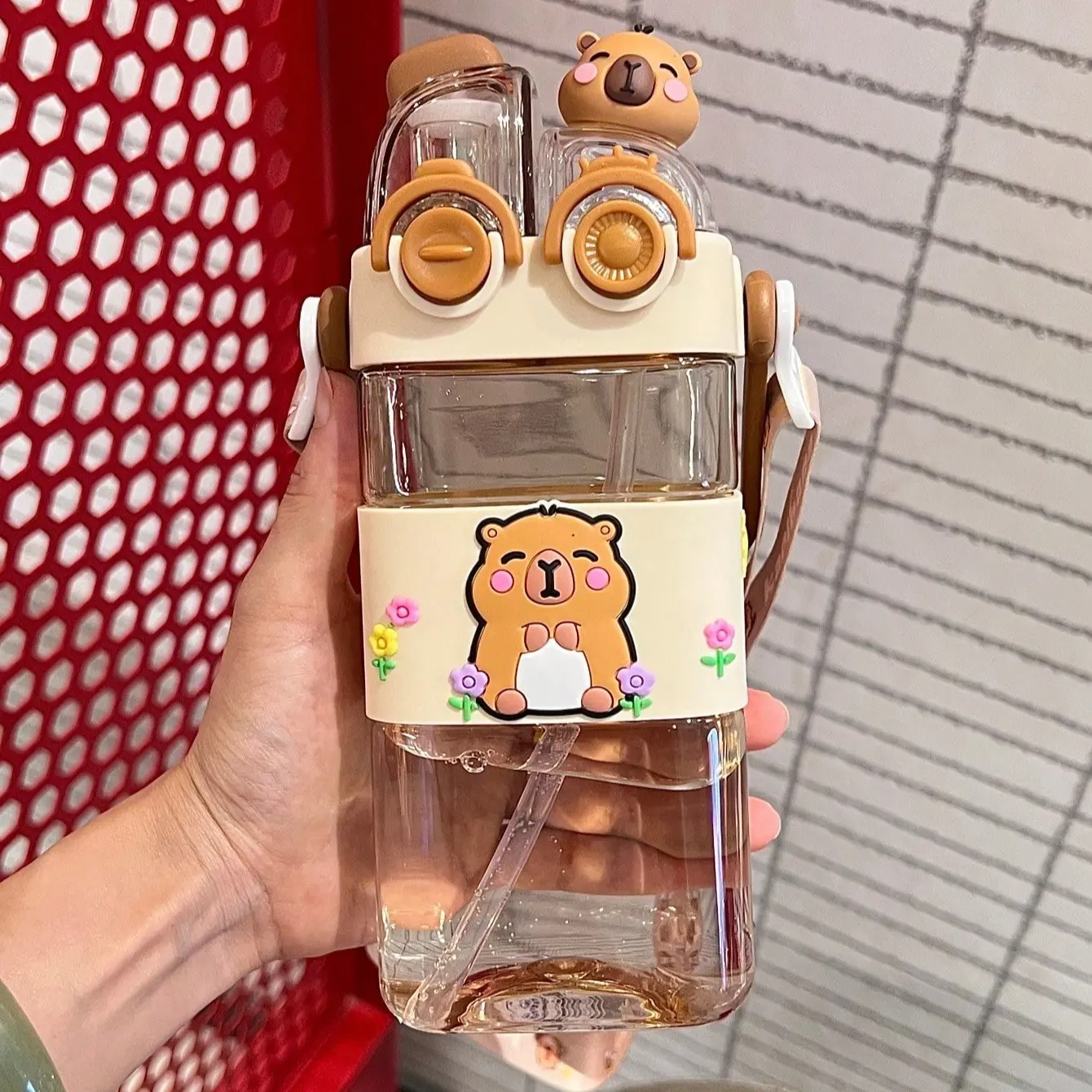 Kids Dual Drink Cup, Summer Cute Large Capacity Water Bottle, High Aesthetic Cartoon Straw Cup, Portable Backpack Strap, Unisex Student Use, Drinkware, Reusable Plastic Tumbler, Boys, Water Bottle With Straw