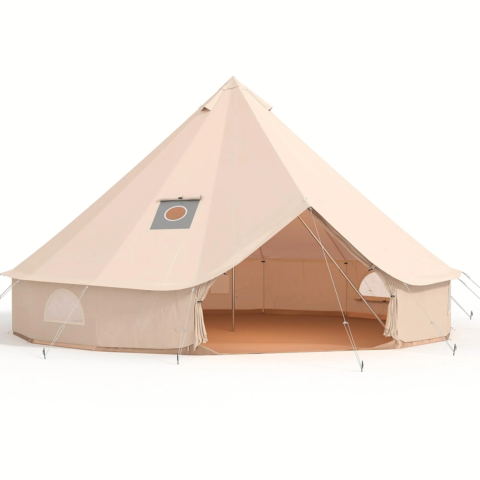 4 Season Canvas Bell Tent Glamping Yurt with Stove Jack – Heavy Duty Hot Tent for Camping, Family, Outdoor Pursuit, Party – Mesh Windows, PVC Base – Beige – Size: 300cm x 300cm x 200cm
