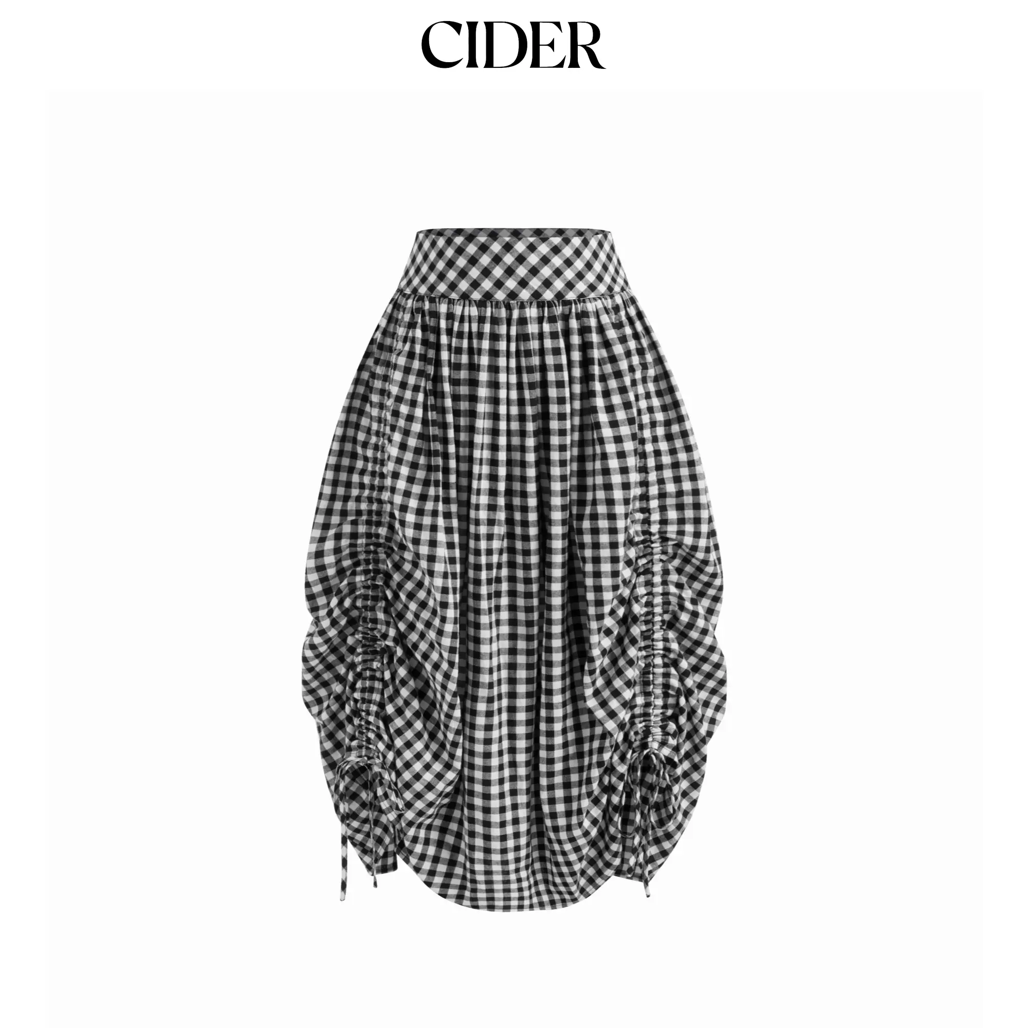 Cider Multi-way  Mid Rise Gingham Drawstring Ruffle Hem Maxi Skirt