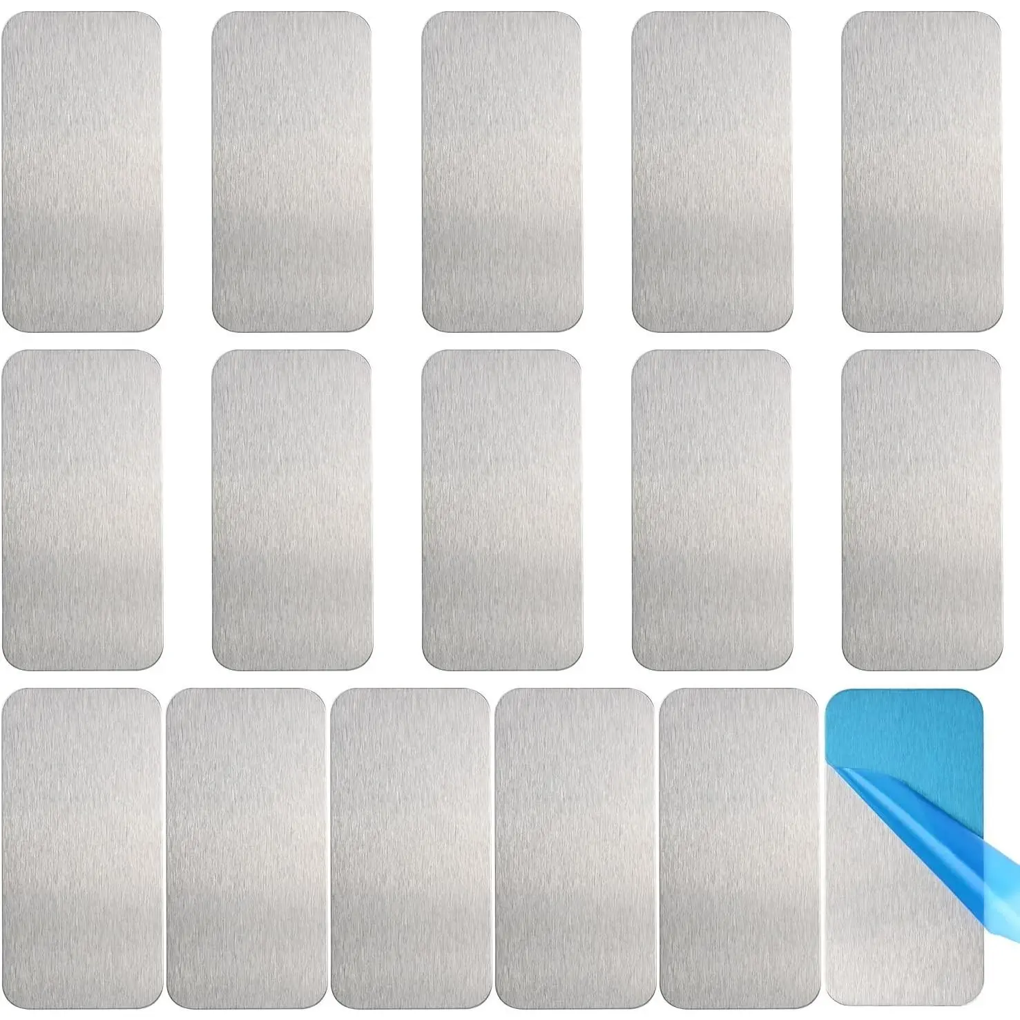 16pcs Adhesive Magnetic Strips with Iron-Steel Metal Plates for Under Cabinet Lighting, Kitchen & Stairs Use (Not Magnets), Adhesive Back