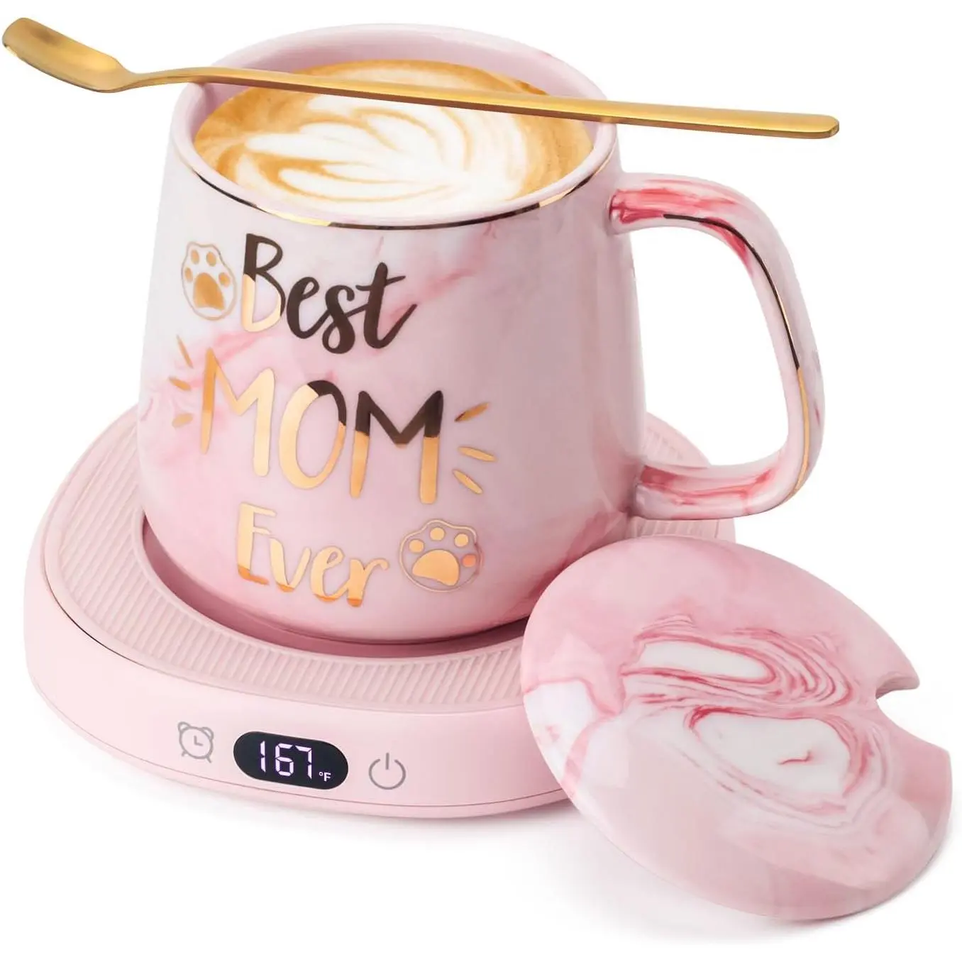 Coffee Mug Warmer &  MOM Ever Mug Set, Electric Cup Warmer for Desk, Beverage Warmer with 4 Temperature Setting, 8H Auto Shut Off, Mom Gifts from Daughter Son