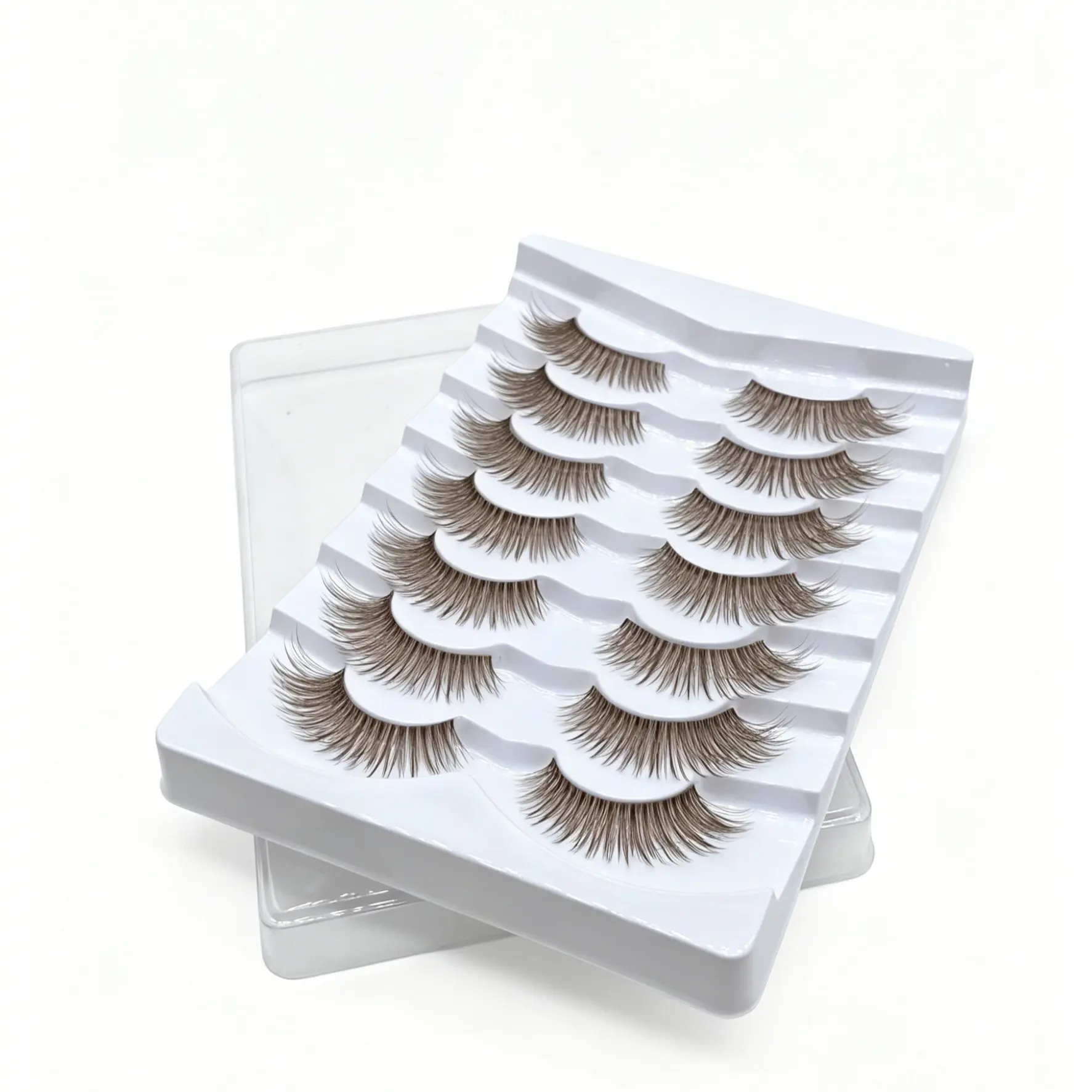 ZH02 Caramel Brown Clear Band False Eyelashes, 7 Pairs – Natural Real-Look Daily Lashes, Self-Adhesive Dense & Long Eyelashes for Beginners