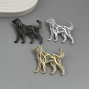 Original design branch pet dog stainless steel gold-plated brooch, waterproof and non-fading pin, men's suit badge