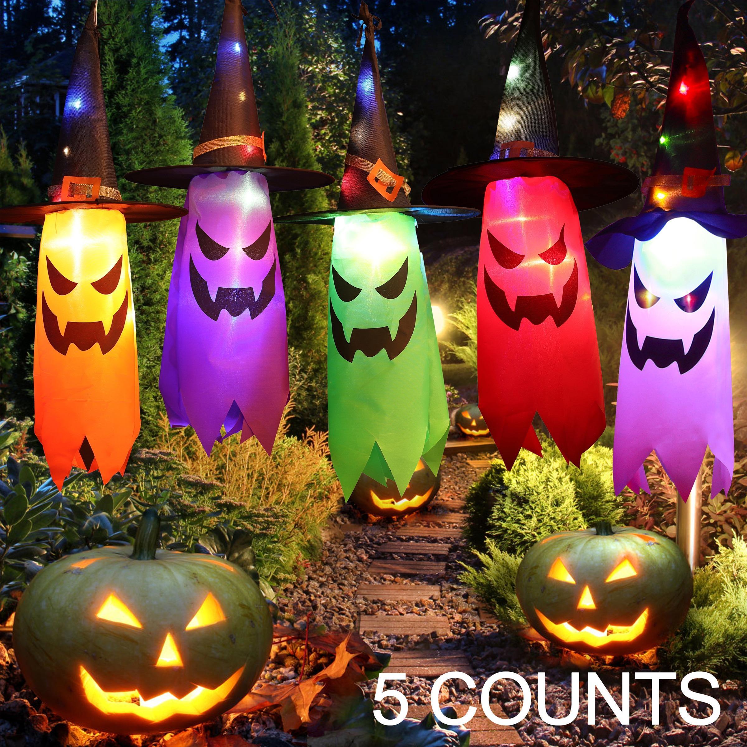 Halloween Ghost Hat Design Hanging Light, Battery Powered LED Light String, Decorative Light for Home Garden Yard Tree, Ornaments