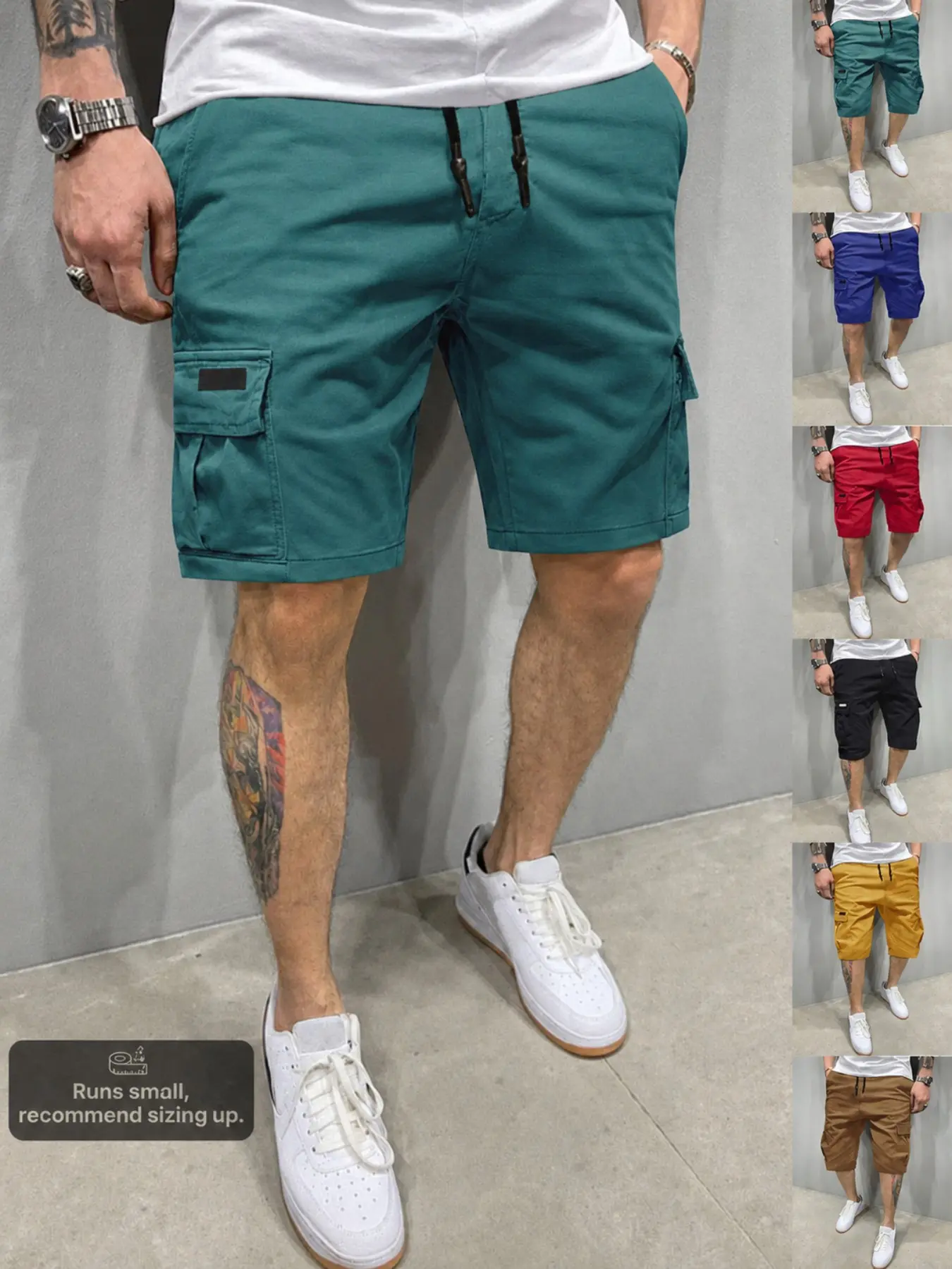 Men's Solid Cargo Shorts, Casual Relaxed-Fit Loose Woven 5" Shorts, Multi-Pocket Mid-Rise Straight-Leg Design, Drawstring Waist, Summer Daily Wear for Commute & Outdoor Sports, Classic Versatile Essential for Men's Wardrobe