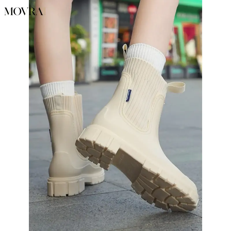 MOVRA1 Women's Mid-Calf Rain Boots - Classic Plain PU & Rubber Waterproof Outdoor Wear Boots for All Seasons