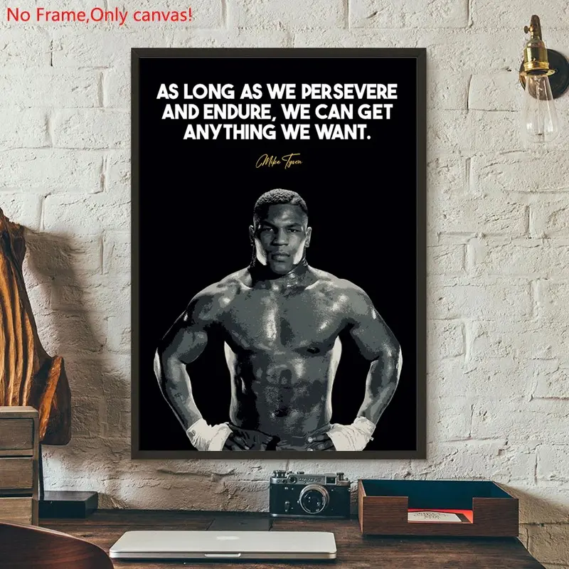 1 piece/set frameless canvas painting print poster, Classic realistic Boxing Sports star art, Mike Tyson quote, a perfect gift for mixed martial arts loves, ideal gift for bedroom, living room, dorm hallway, kitchen,s mural, wall decor