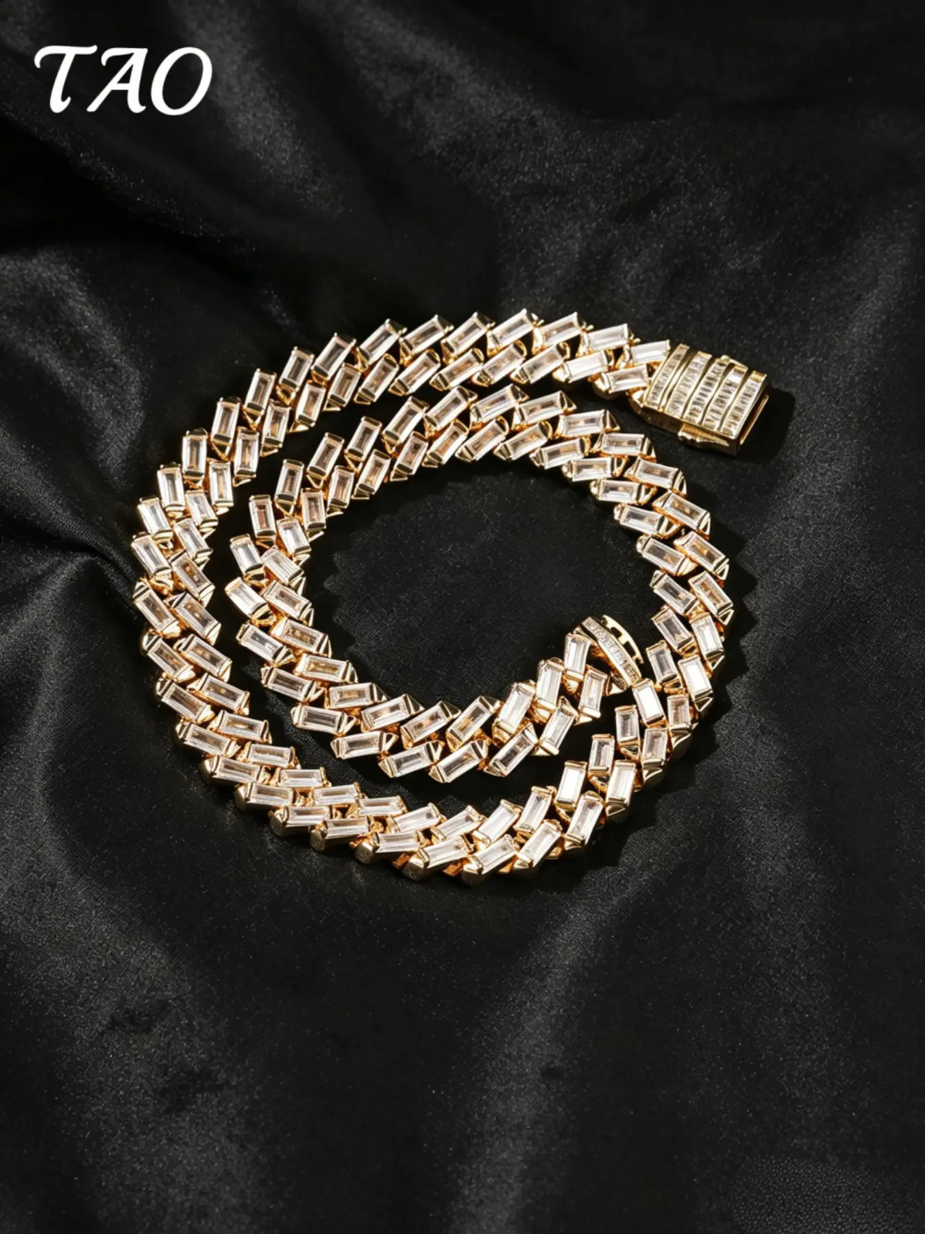 TAO-Creative Double Row Cuban Bracelet, 12mm Wide, Copper Plated with Luxurious Zircon, Hip Hop Style, Unisex, Perfect Gift for All Occasions