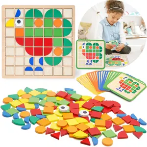 Montessori Tangram Geometric Shapes Puzzle Toys with 120Pcs Wooden Blocks and 20Pcs Cards, Colorful Pattern Educational Gift for Kids Ages 3 and Upfidget toys