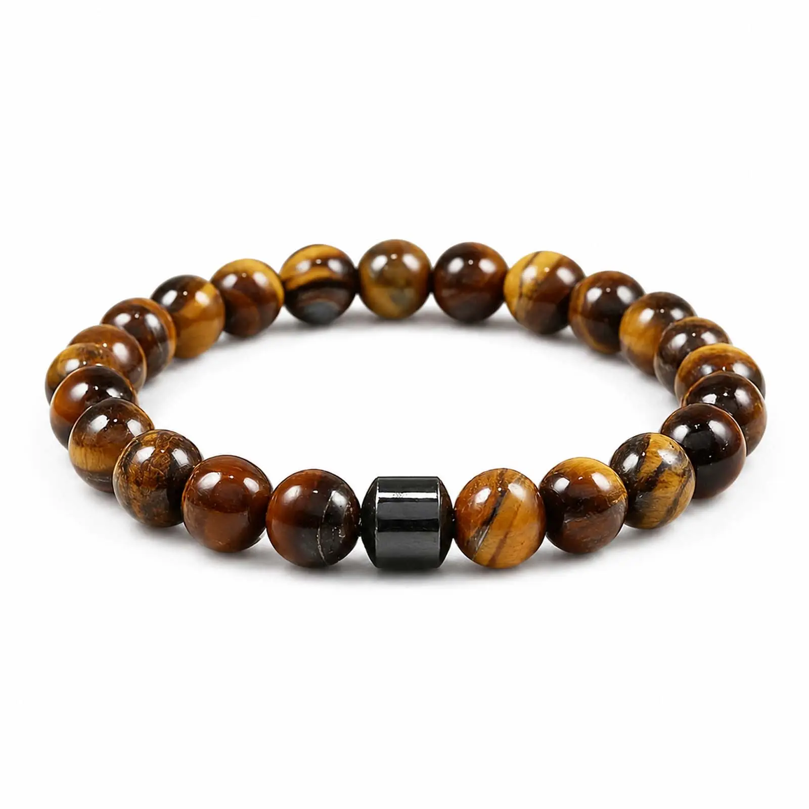 Stone Look Beaded Bracelet for Men and Women, 8mm White Turquoise Tiger Eye Lava Malachite Style Beads, Magnetic Accent Stretch Wristband, Boho Stackable Fashion Jewelry for Daily Wear, Meditation, Travel, Birthday Gift
