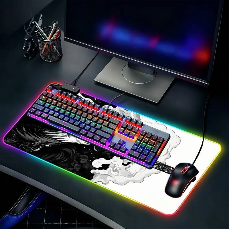 Extra Large RGB Gaming Desk Mat, Keyboard Pad, Mouse Pad, Anti-Slip, 14 Light Modes, Compatible with PC/laptop, Touch Keyboard and Mouse Pad, Non Slip Mousepad, Multipurpose Mousepad