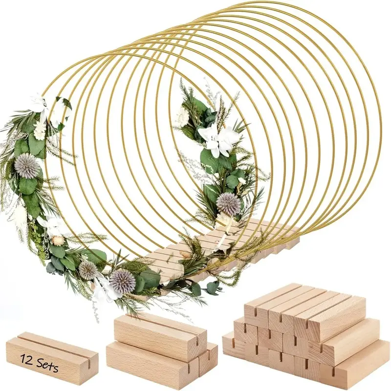12 Pack Metal Floral Hoop Centerpiece with Stand, 12 Inch Large Metal Hoop for Crafts, Wreath Macrame  Hoop Rings for DIY Wedding Decor Dream Catcher