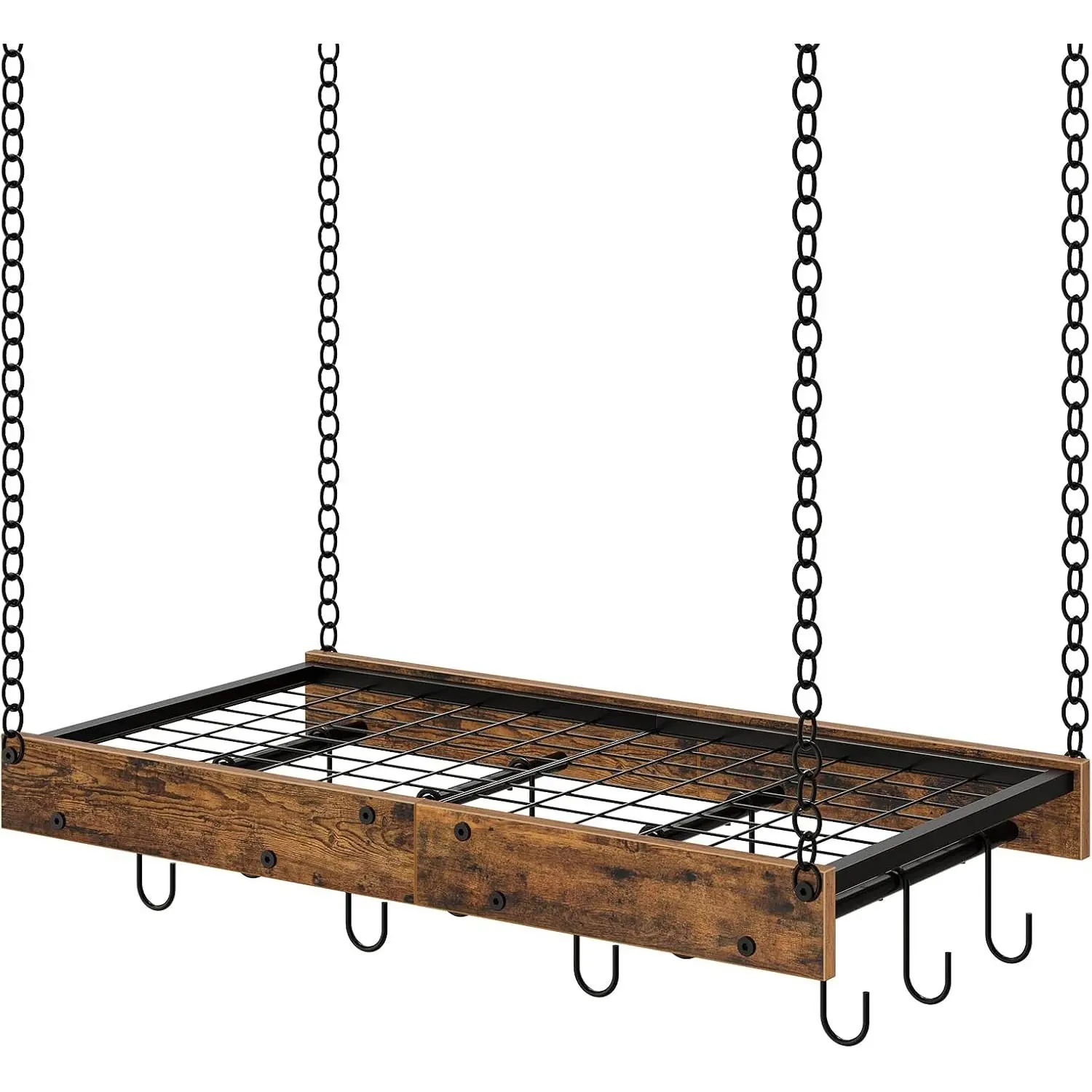 Pot Rack,  Pot Hangers for Kitchen, Ceiling Mounted Pot Rack, Pot and Pan  Rack with 12 S-Shaped Hooks, for Cookware Storage, Rustic Brown and Black TPR01BF