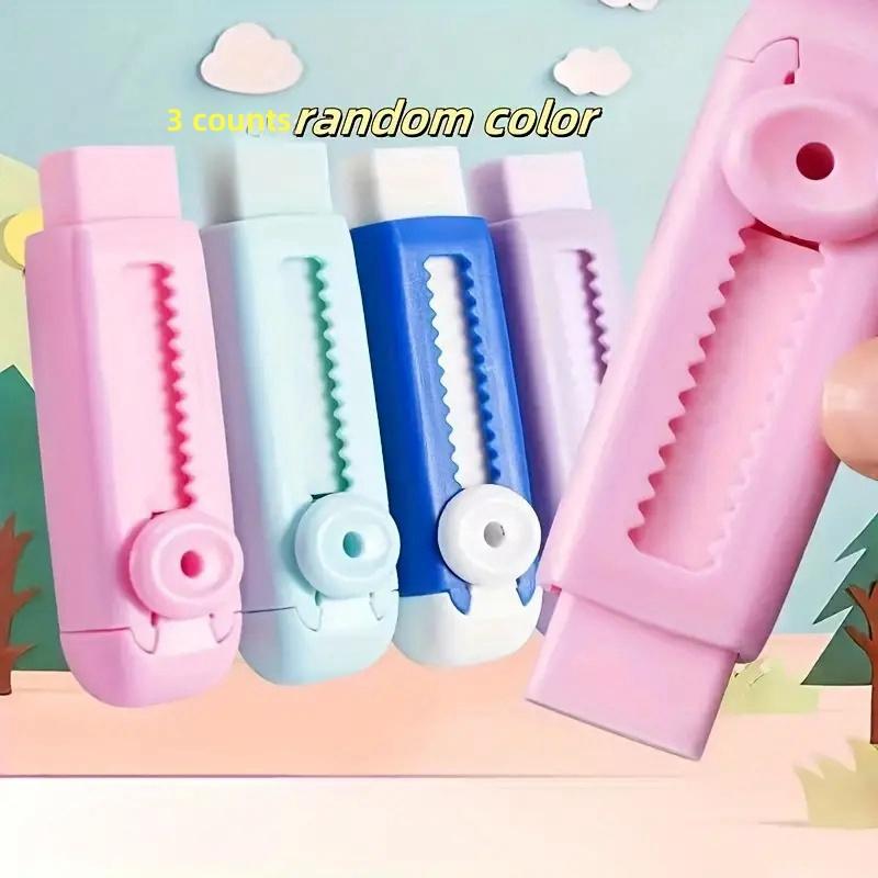 Random Color Mini Cute Eraser, 3 Counts Portable Retractable Eraser, Clean Eraser, Writing & Correction Tool for Home School Office