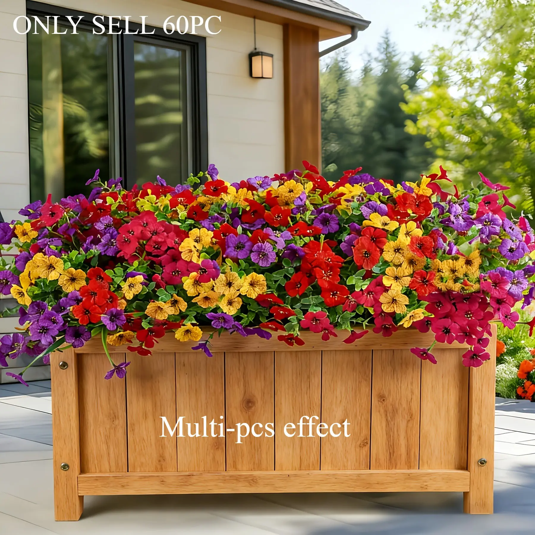 60PCS Artificial Flowers, UV-resistant Artificial Colored Violet Eucalyptus Artificial Plants, Suitable For Outdoor And Indoor Courtyard Home Porch Decorations, Mixed 4 Colors, Full-Season Home Decor, Front Door Decorations, Artificial Plant Set