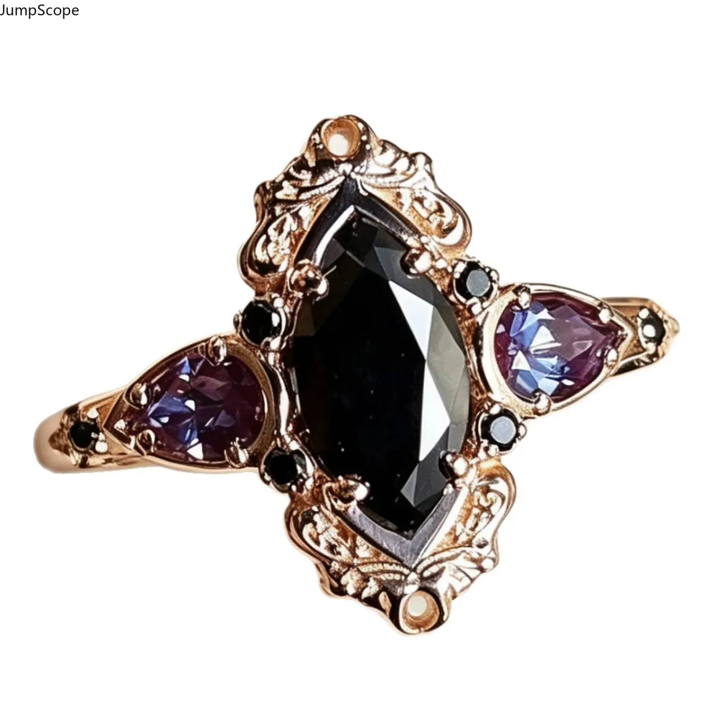 Women's 2026 Vintage Gothic Rose Gold-Plated Ring - Marquise Cut Black Center Stone, Pear Purple Amethyst Accent, Antique Filigree Band, Victorian Dark Gem Cocktail Statement Jewelry Gift (Indoor Recreation Accessory)