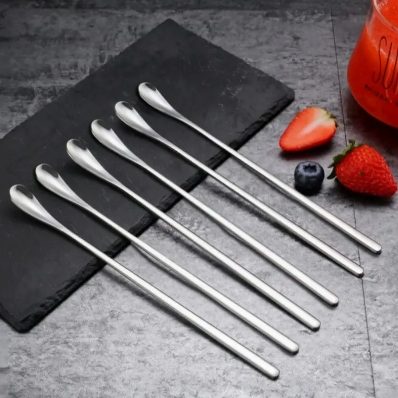 304 Stainless Steel Long Handle Stirrer, Durable Sturdy Heat-Resistant Cocktail Spoon Utensils, Ideal for Coffee, Milk Tea, Ice Cream, Home Kitchen Use