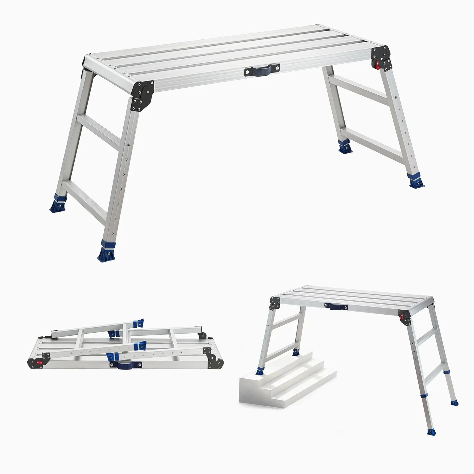 【Black Friday】VEVOR Folding Work Platform, Adjustable Height 23-34.5 in, 40x 18 in Aluminum Step Stool, 500 lbs Load Capacity, Heavy Duty Non-Slip Platform Ladder, Portable Work Bench for Painting, Maintenance