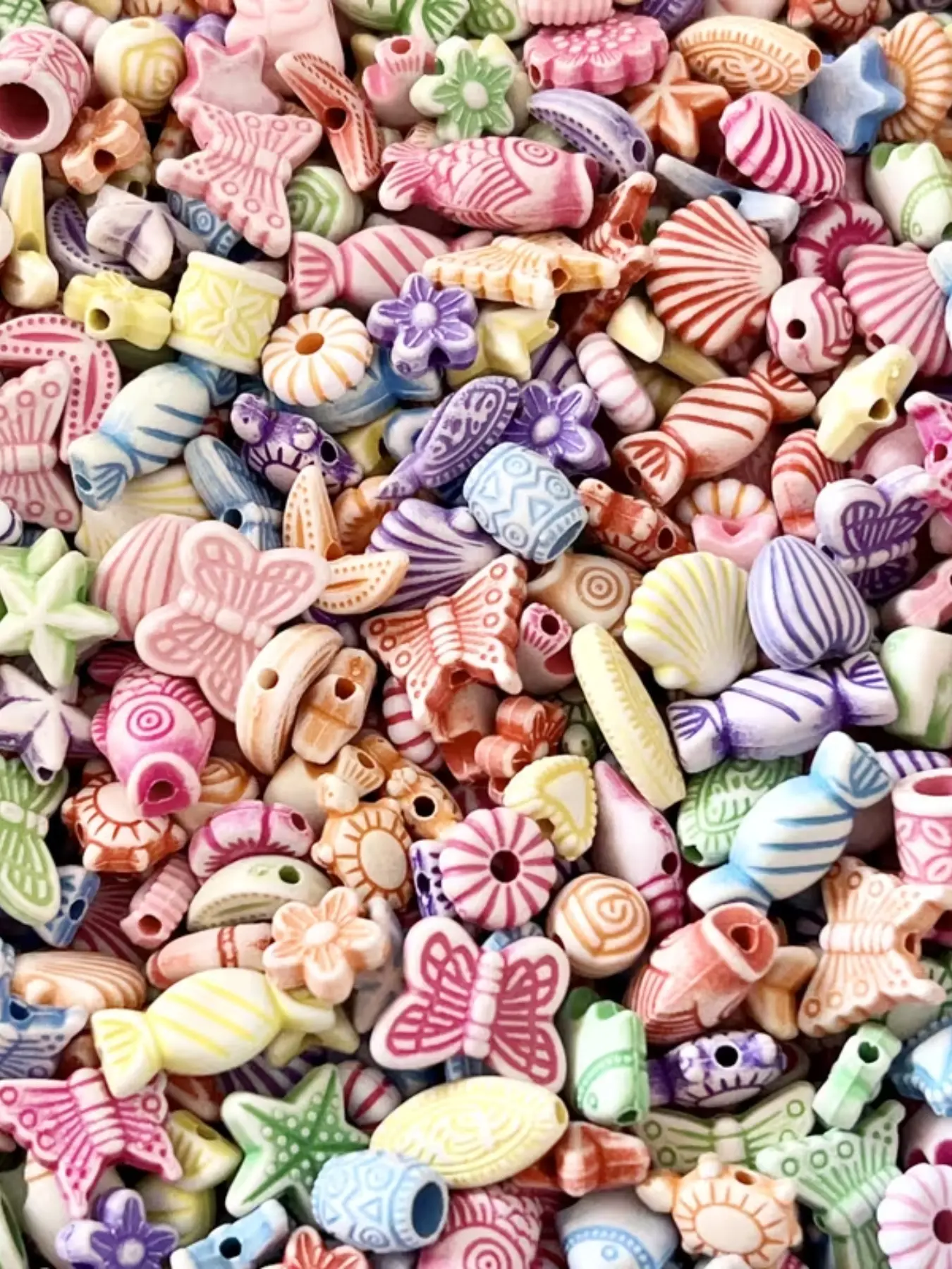 163pcs Multicolor Ocean Series Acrylic Beads, Starfish Shell Heart Butterfly Turtle Fish Design, DIY Jewelry Making Supplies