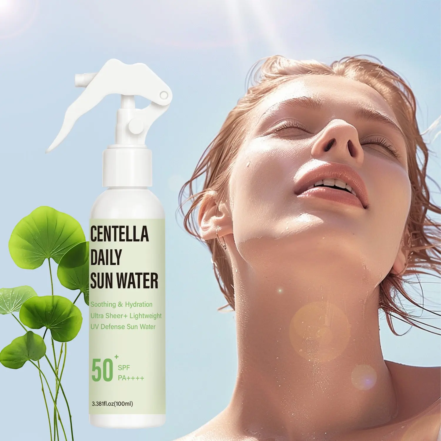 Centella Asiatica Cooling Sunscreen Spray, Lightweight Sunscreen, SPF50+ PA++++ Sun Protection, Cooling, Refreshing, Moisturizing, and Soothing for Skin, Suitable for Sensitive Skin, Cools and Hydrates After Outdoor Exercise, 100ml